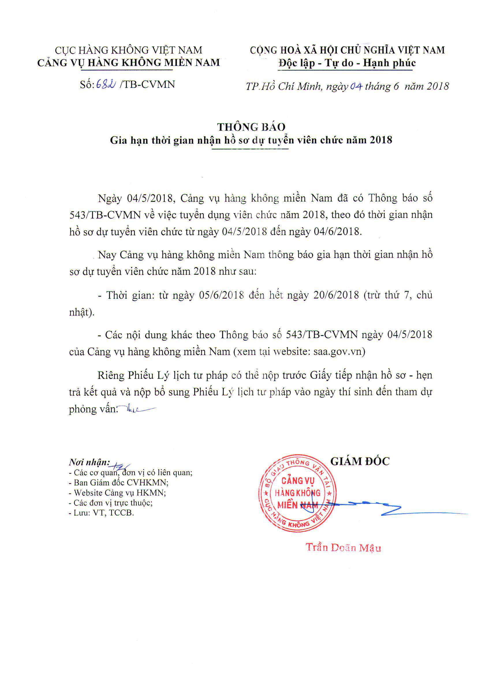 Thông báo gia hạn thời gian nhận hồ sơ tuyển viên chức 2018